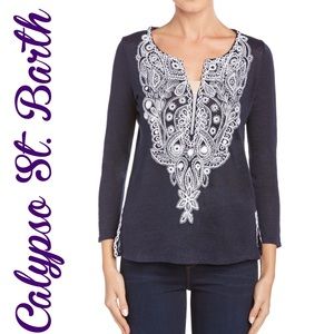 Embroidered Linen peasant top